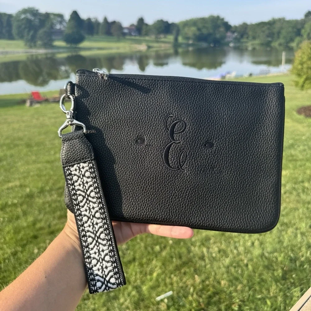 Thirty One 31 Rubie Mini Zipper Pouch Black Monogrammed 